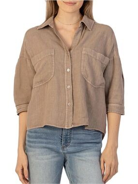KUT from the Kloth Women's Zuma Drop Shoulder Button Down Stone XS NWT